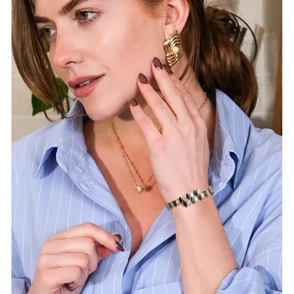 White Black Rhinestone Cuff Bracelet Cubic Zirconia Tennis Bracelets for Women - Picture 4 of 5